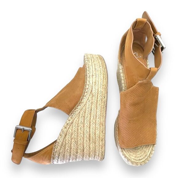 Marc Fisher Annie Perforated Espadrille Platform Wedge Medium Tan Suede Size 11 - Picture 3 of 16